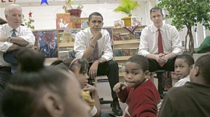 President-elect-Barack-Obama-1.jpg President-elect Barack Obama President-elect Barack Obama, center, flanked by Education Secretary-designate Arne Duncan, right, and Vice President-elect Joe Biden, visit students at the Dodge Renaissance Academy in Chicago last week, Students in the Pittsburgh area have written to the president-elect in anticipation of his inauguration.