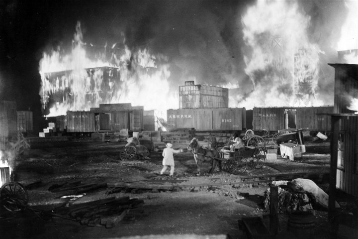 Atlanta09-1 The most memorable scene in "Gone With the Wind" was the recreation of Confederate Gen. John B. Hood's destruction of his own munitions train. The scene was filmed on a studio lot in Los Angeles in December 1938.