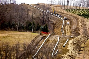  A pipeline is under construction on a hillside in Buffalo Township near I-70 in Washington County.