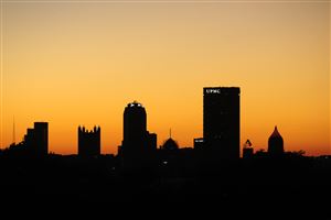  Sunset over Downtown from Schenley Park overlook/