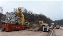  Crews from Mosites Construction work to clear Interstate 376's westbound and eastbound lanes of the remains of the Greenfield Bridge which had been imploded.