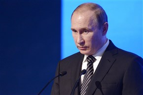  Russian President Vladimir Putin speaks at a meeting of the Russian Chamber of Commerce in Moscow, Russia, Tuesday, March 1, 2016. 