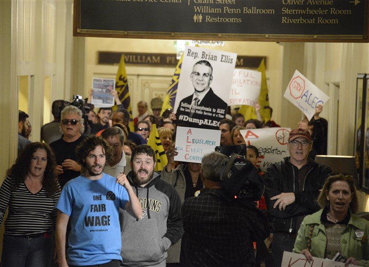 Protesters gather at American Legislative Exchange Council conference Downtown
