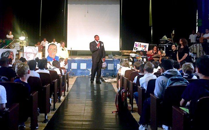 Future chief of city public schools speaks to students at Dilworth