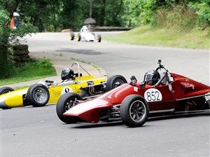 Drivers race a 1969 Alexis MK15 Formula Ford against a 1981 Gemini Club Ford in a July practice for the Pittsburgh Vintage Grand Prix in Schenley Park.