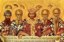  It was understood that Emperor Constantine stood in for Christ until Christ returned to institute God’s kingdom on Earth. Here he appears with the Council of Nicaea, which approved the Nicene Creed in 325 A.D. in an attempt to settle early church controversies.