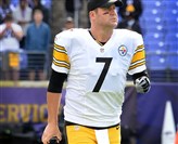  Quarterback Ben Roethlisberger leads the Steelers on to the field against the Ravens. This morning he was made active for today's game after suffering a torn meniscus in his left knee last month.