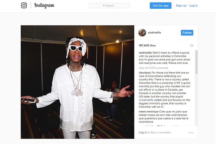 Wiz Khalifa offers apology for visiting grave of Colombian drug lord