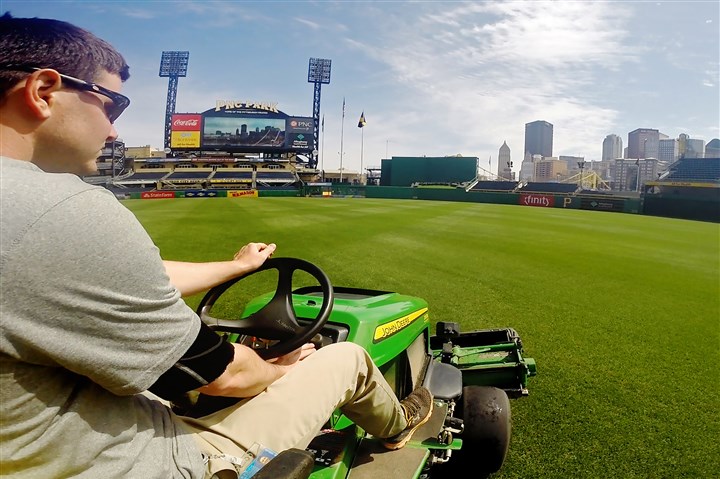 The intricate art of mowing patterns into a baseball field