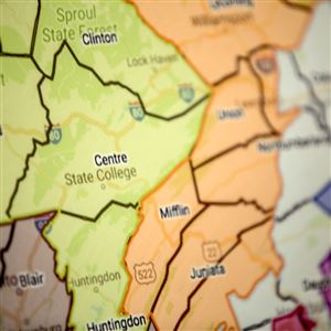 A map shows different legislative districts in Pennsylvania on Jan. 30.