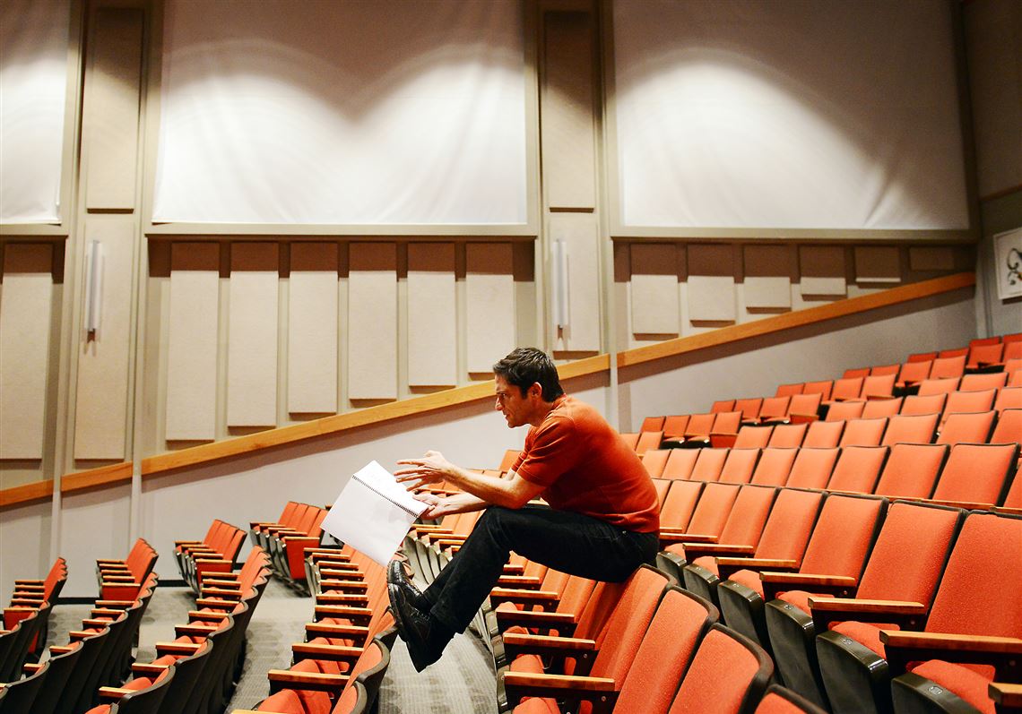 Actor David Conrad, artist-in-residence at the Kiski School, a private boarding school for boys in Saltsburg that is his alma mater, coaches students during one-on-one session Wednesday. The students are rehearsing the play "Goldstar, Ohio" by Michael Tisdale. The play is about true stories of families from Ohio who who were killed in the Al Anbar province of Iraq.