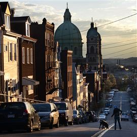 The Immaculate Heart of Mary Church looms over Polish Hill in 2014.