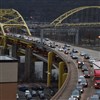 Traffic crawls along the Fort Duquesne Bridge during traffic congestion in January.