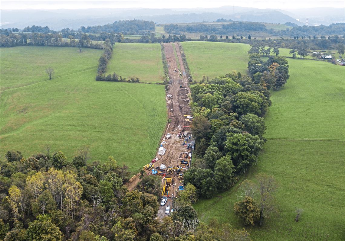 Pipeliners work on the Mariner East 2 pipeline project on a right-of-way near in Union in 2018.    
