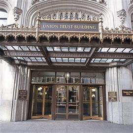 The entrance to the Union Trust Building in Downtown on Saturday.