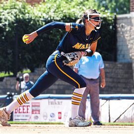 Carmichaels pitcher Bailey Barnyak is one of the reasons why the Mikes are one of only three undefeated teams left in the WPIAL heading into the final week of the regular season (Esteban Marenco/Post-Gazette)